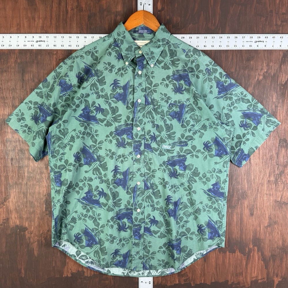Tommy Hilfiger‎ Floral Island Paradise Hawaiian Shirt VTG Green Blue Men's Large